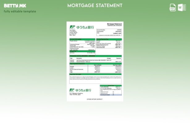 модерен стил Јапонска Поштенска банка за хипотека шаблон за Word и PDF